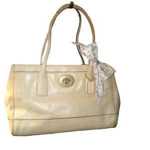Coach Cream Madeline Carryall Leather Tote with Scarf